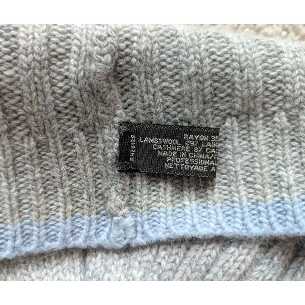 Coach Gray and Baby Blue Lambswool and Cashmere Blend Knit Beanie
